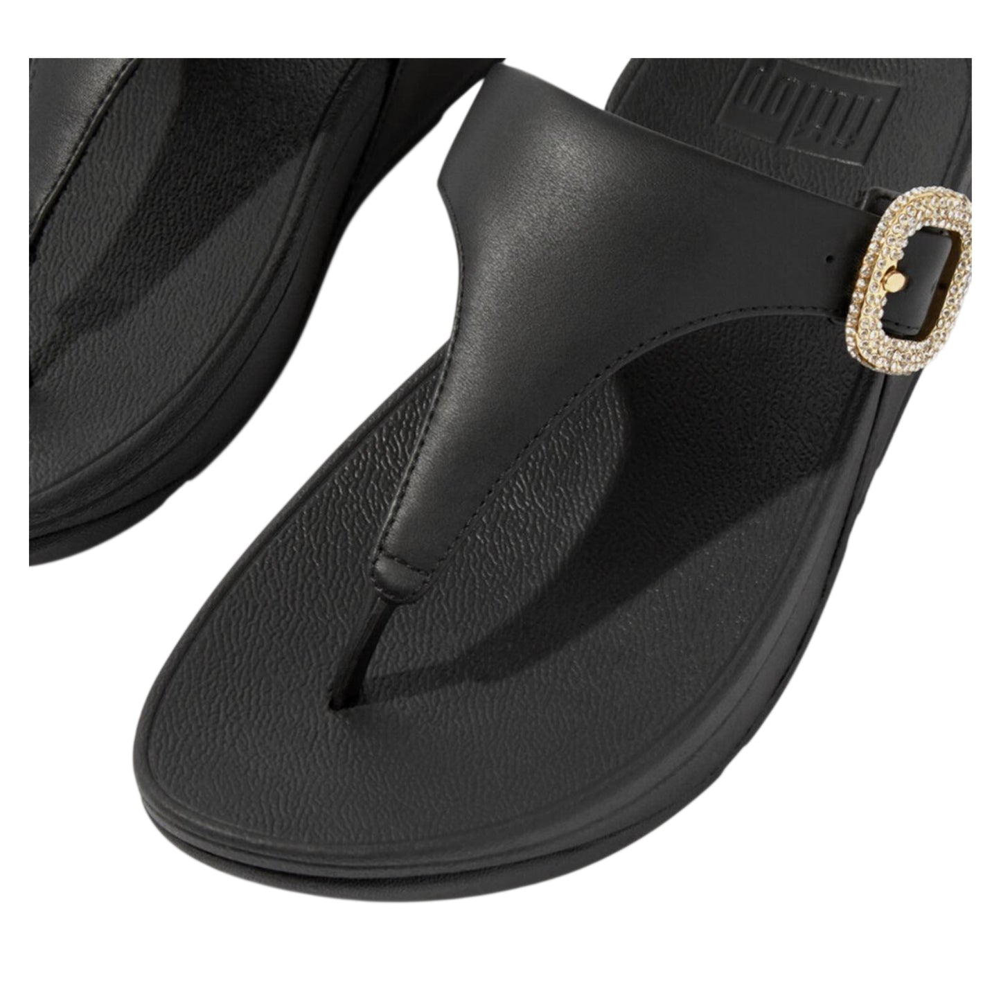 Black - Side - Fit Flop Womens-Ladies Lulu Rhinestone Buckle Leather Sandals