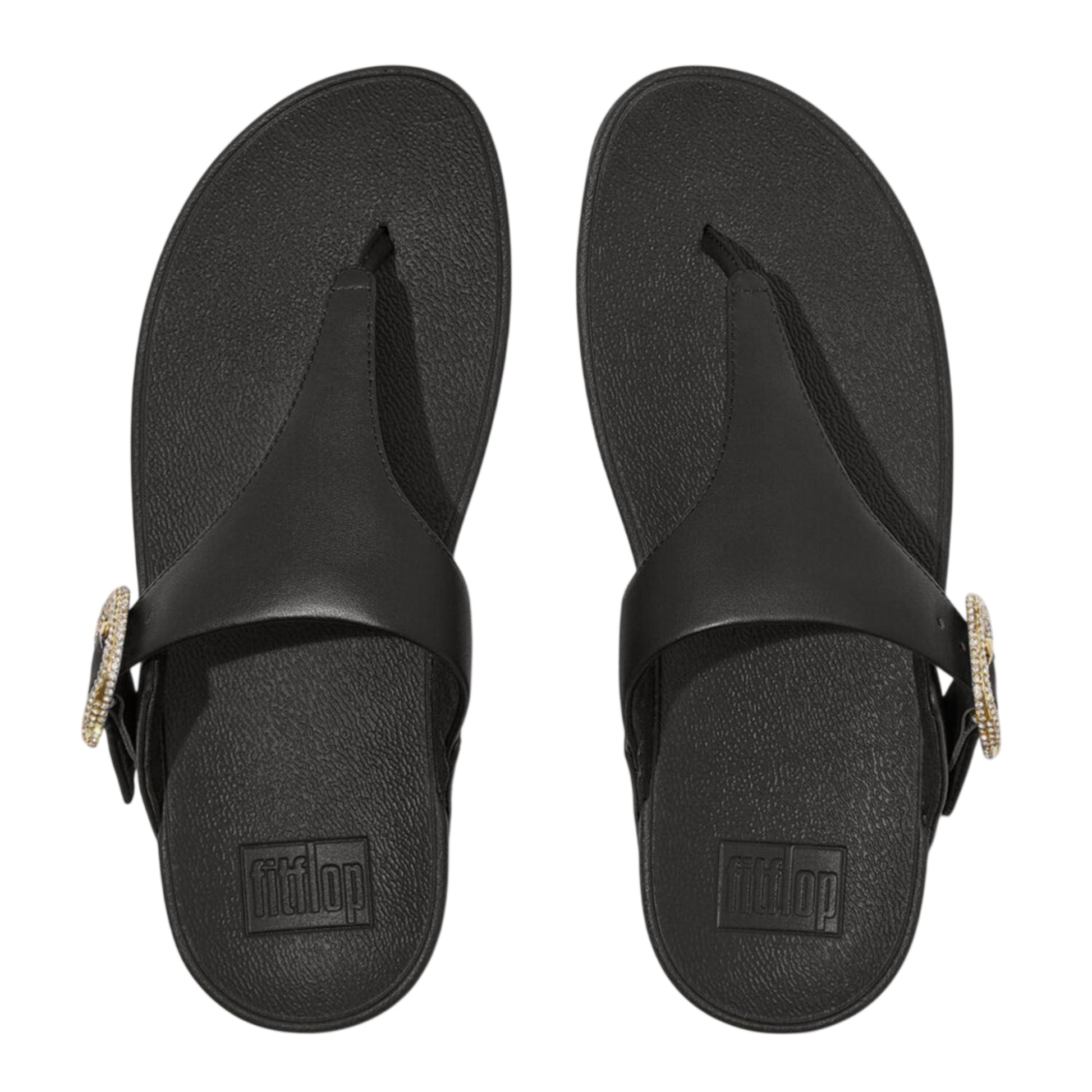 Black - Lifestyle - Fit Flop Womens-Ladies Lulu Rhinestone Buckle Leather Sandals