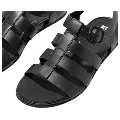 Black - Side - Fit Flop Womens-Ladies Fisherman Buckle Rubber Sandals