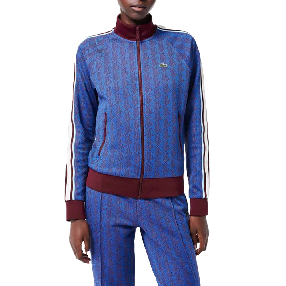 Blue-Burgundy - Side - Lacoste Womens-Ladies Paris High-Neck Jacket