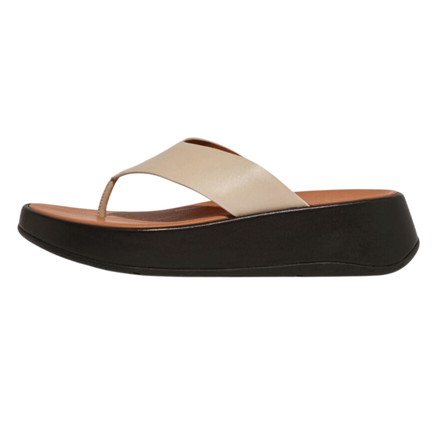 Beige - Back - Fit Flop Womens-Ladies F-Mode Leather Toe Post Sandals