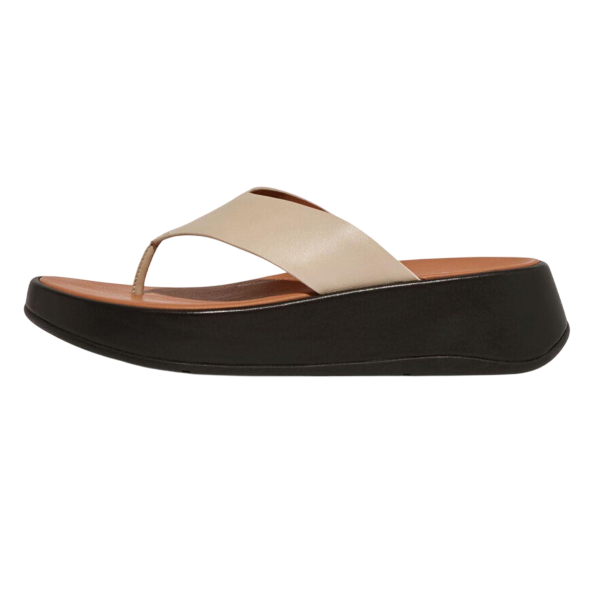 Beige - Back - Fit Flop Womens-Ladies F-Mode Leather Toe Post Sandals
