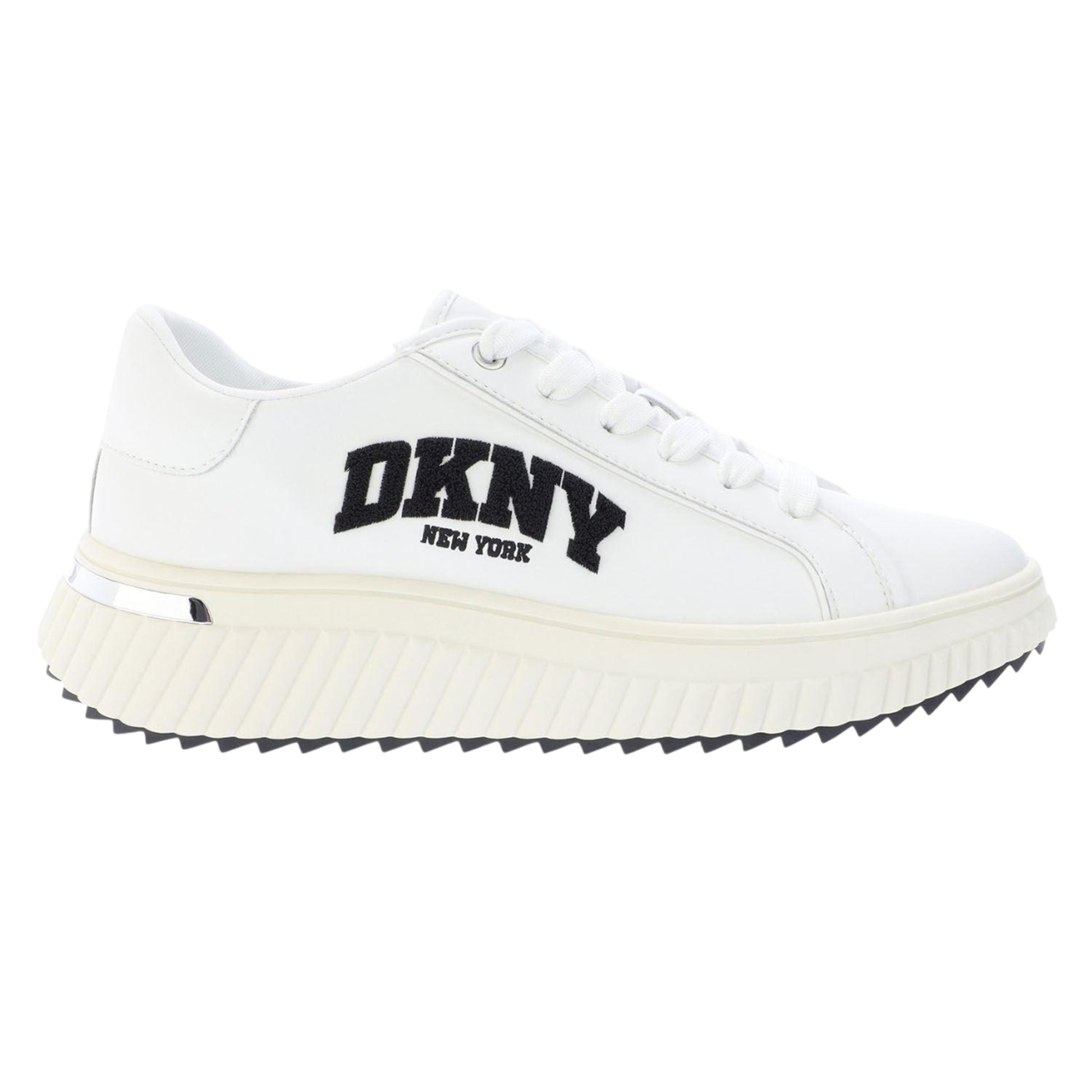 White-Black - Side - DKNY Womens-Ladies Leon Varsity Leather Lace Up Trainers