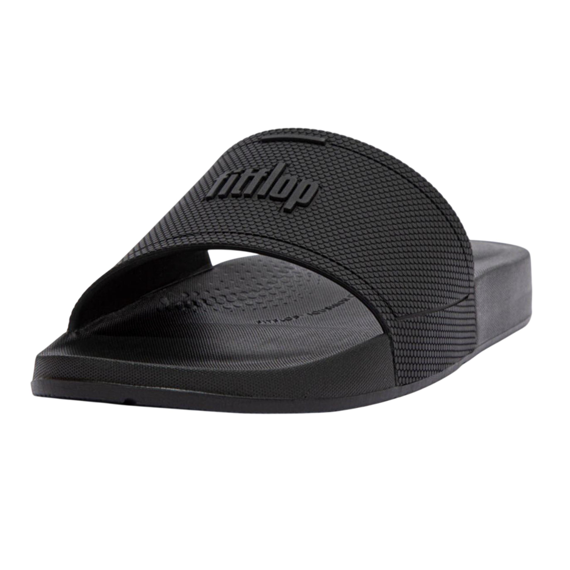 Black - Front - Fit Flop Mens iQushion Pool Sliders