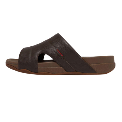 Brown - Back - Fit Flop Mens Freeway Leather Pool Sliders