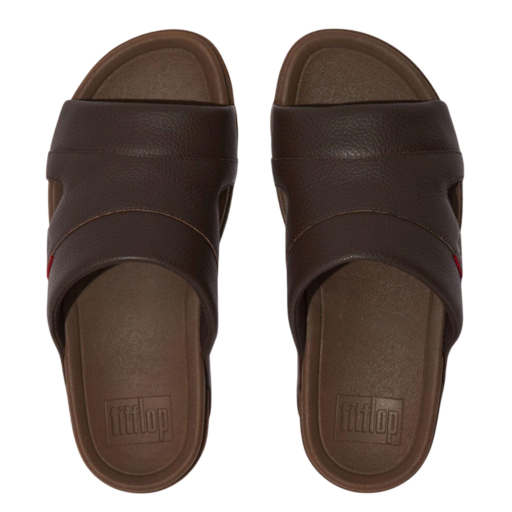 Brown - Lifestyle - Fit Flop Mens Freeway Leather Pool Sliders