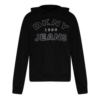 Black-Silver - Front - DKNY Womens-Ladies Appliqué Satin Hoodie