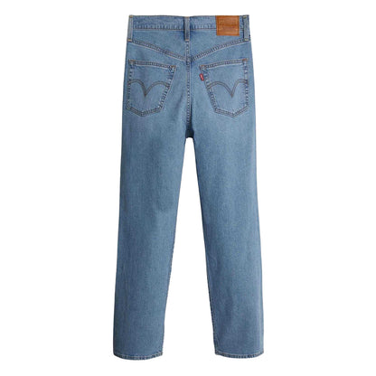 Blue - Back - Levis Womens-Ladies Ribcage Cotton Linen Straight Leg Jeans