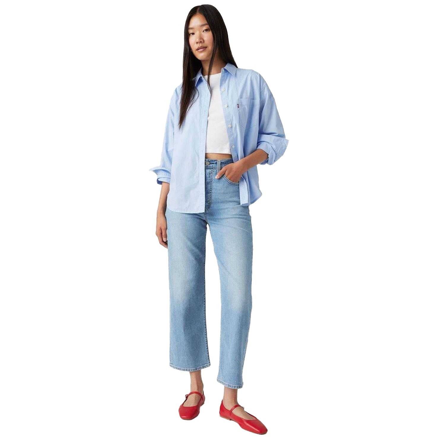 Blue - Lifestyle - Levis Womens-Ladies Ribcage Cotton Linen Straight Leg Jeans