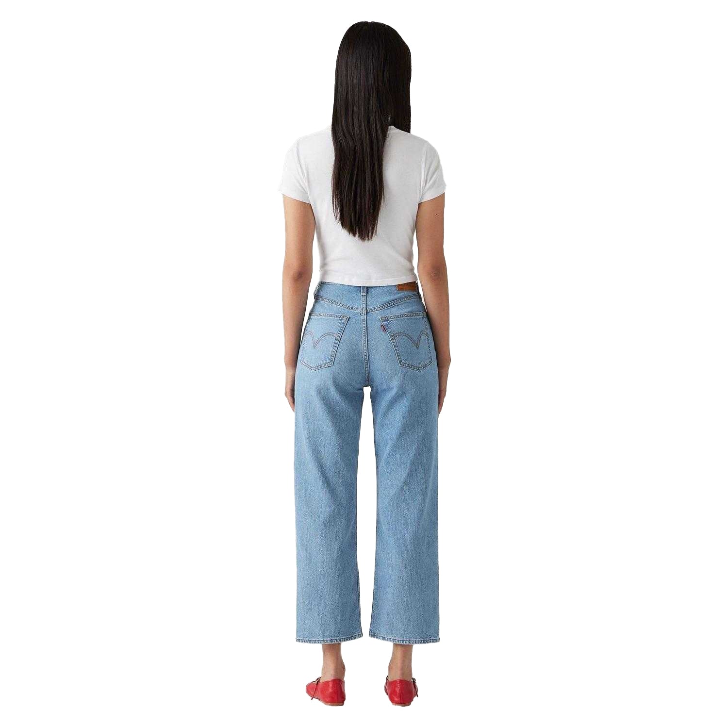 Blue - Pack Shot - Levis Womens-Ladies Ribcage Cotton Linen Straight Leg Jeans