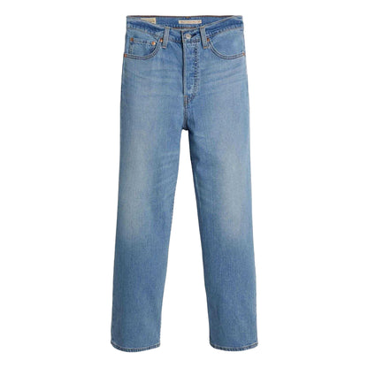 Blue - Front - Levis Womens-Ladies Ribcage Cotton Linen Straight Leg Jeans