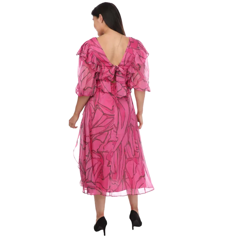 Pink - Back - Ted Baker Womens-Ladies Victoir Printed Ruffles Pinafore Dress