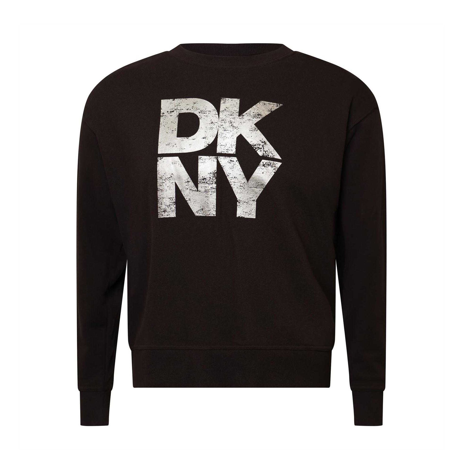 Brown - Front - DKNY Womens-Ladies Stacked Logo Crew Neck Sweatshirt