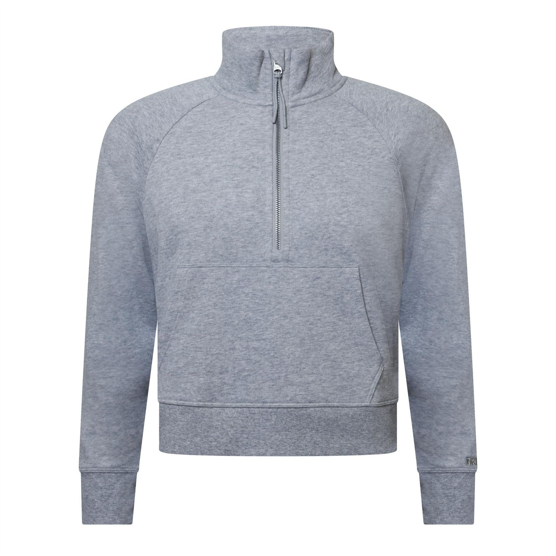 Grey - Front - DKNY Womens-Ladies Logo Half Zip Sweatshirt