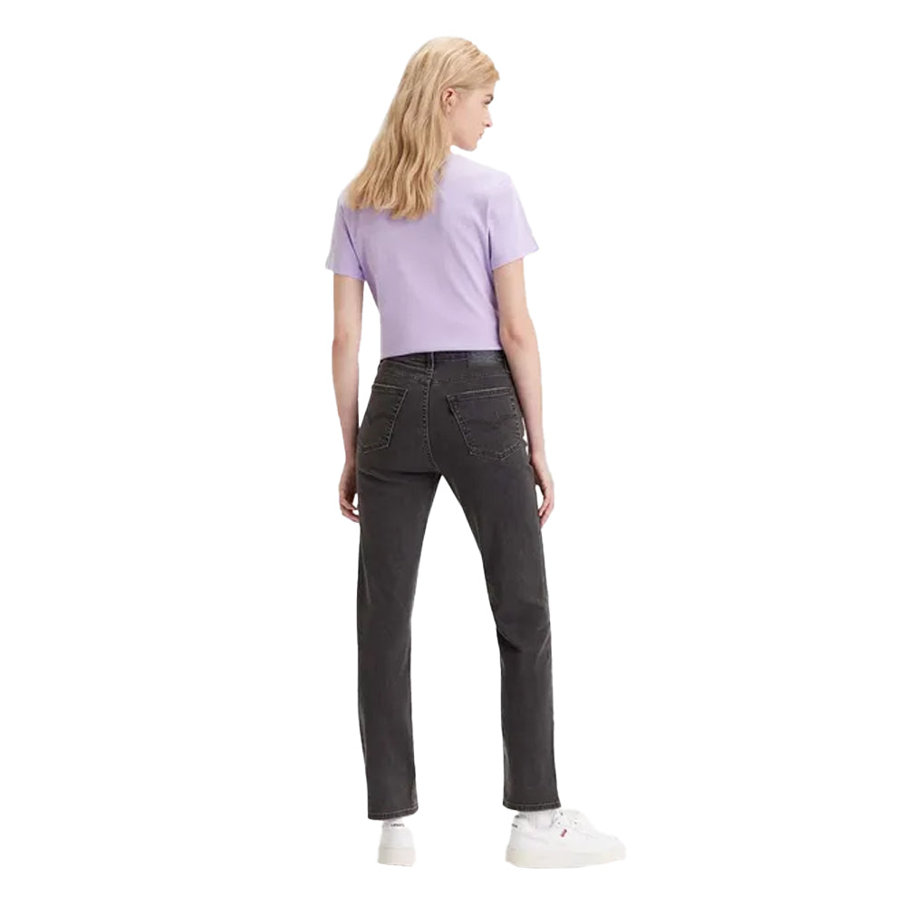 Black - Back - Levis Womens-Ladies 724 Out Of Mind Leather Patch Straight Leg High Rise Jeans