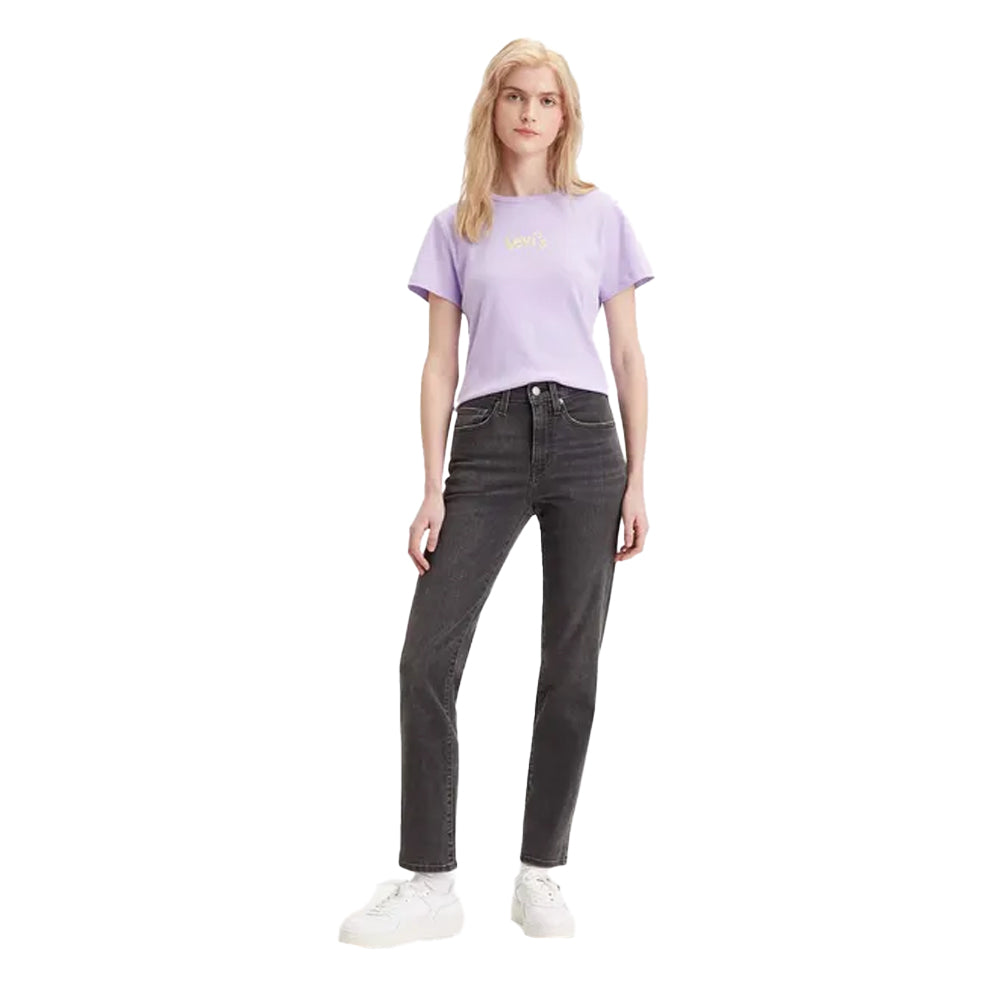 Black - Side - Levis Womens-Ladies 724 Out Of Mind Leather Patch Straight Leg High Rise Jeans