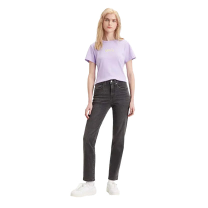Black - Side - Levis Womens-Ladies 724 Out Of Mind Leather Patch Straight Leg High Rise Jeans