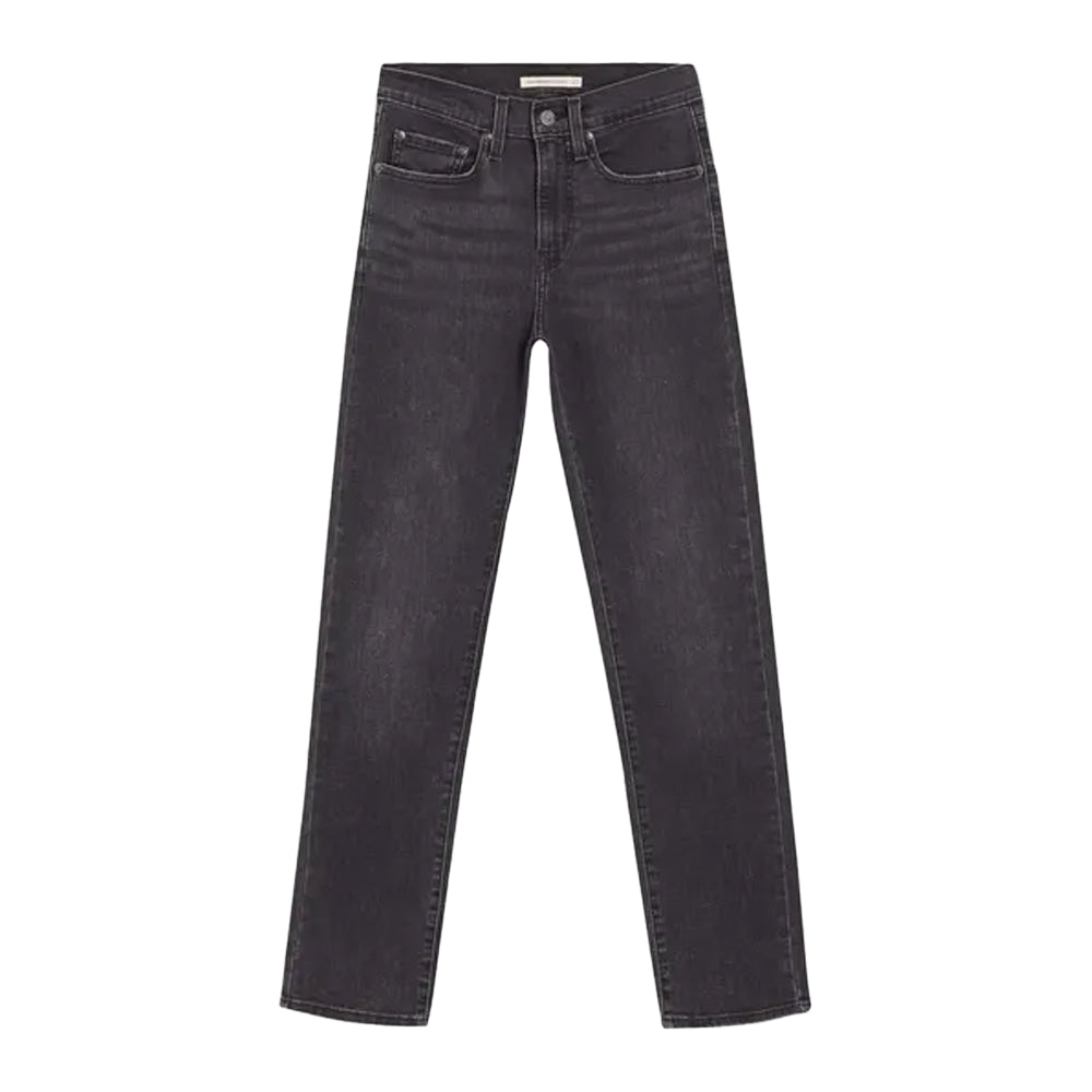 Black - Front - Levis Womens-Ladies 724 Out Of Mind Leather Patch Straight Leg High Rise Jeans