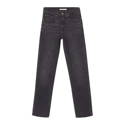 Black - Front - Levis Womens-Ladies 724 Out Of Mind Leather Patch Straight Leg High Rise Jeans