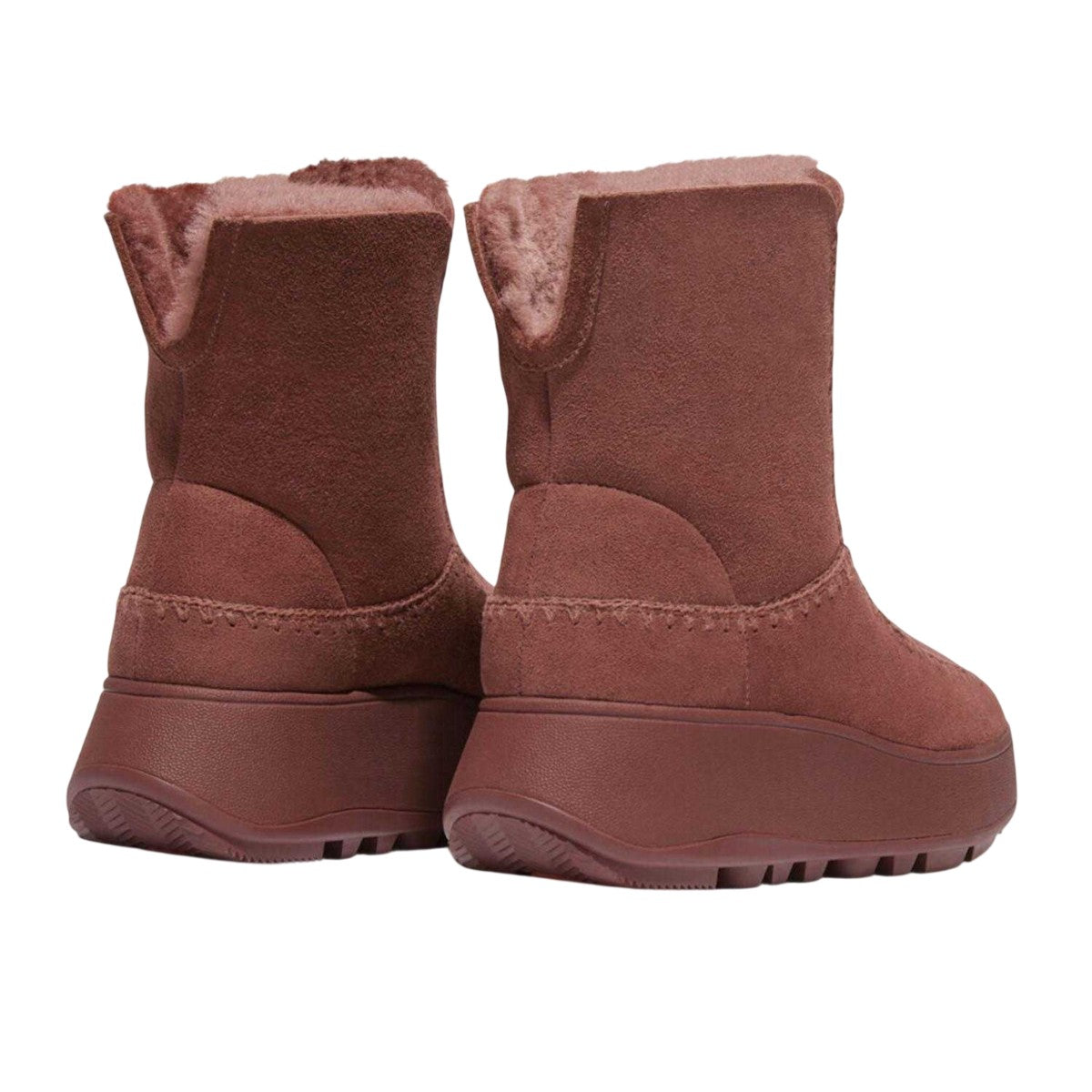 Brown - Back - Fit Flop Womens-Ladies F-Mode Shearling Flatform Boots