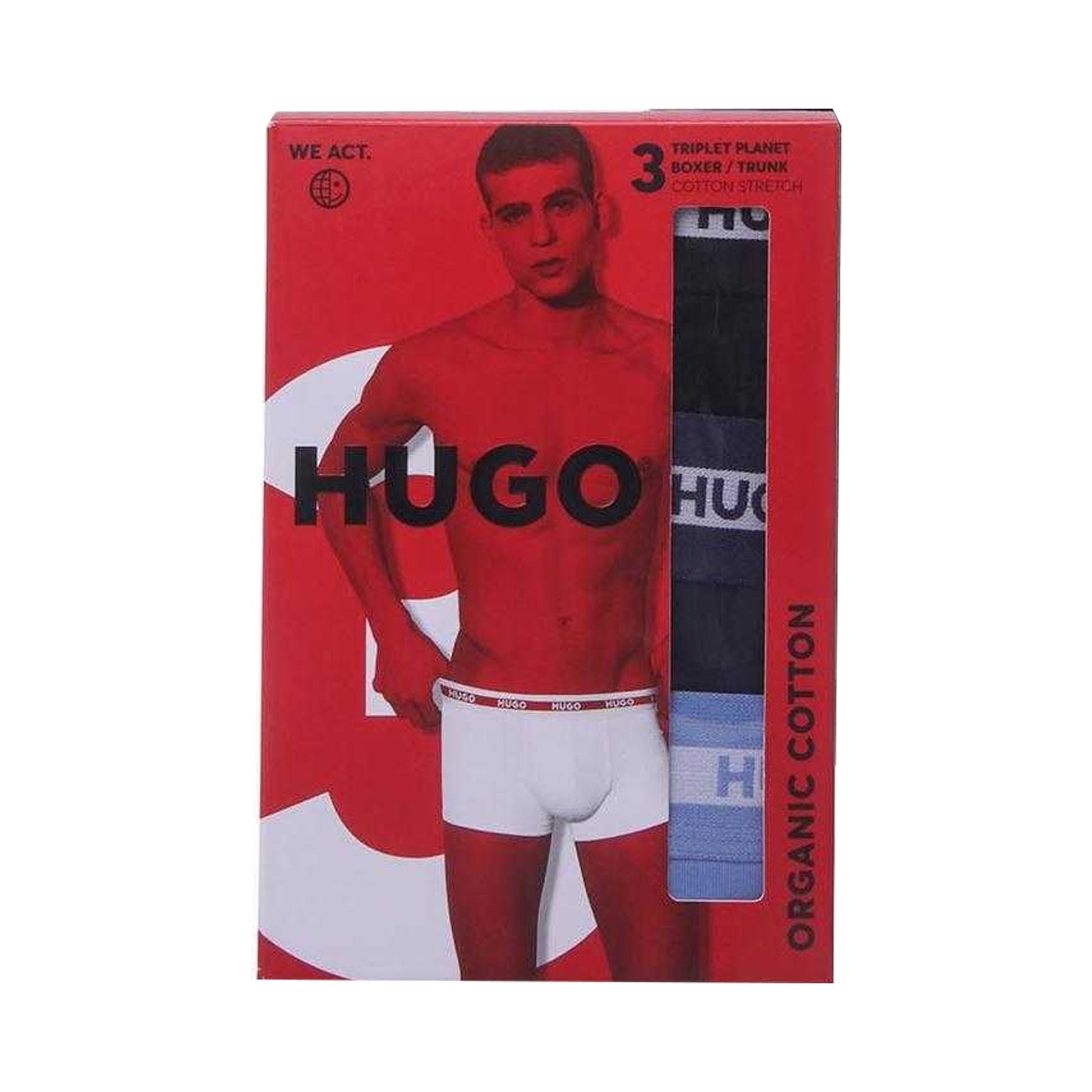 Black-Navy-Blue - Back - Hugo Mens Striped Boxer Shorts (Pack of 3)