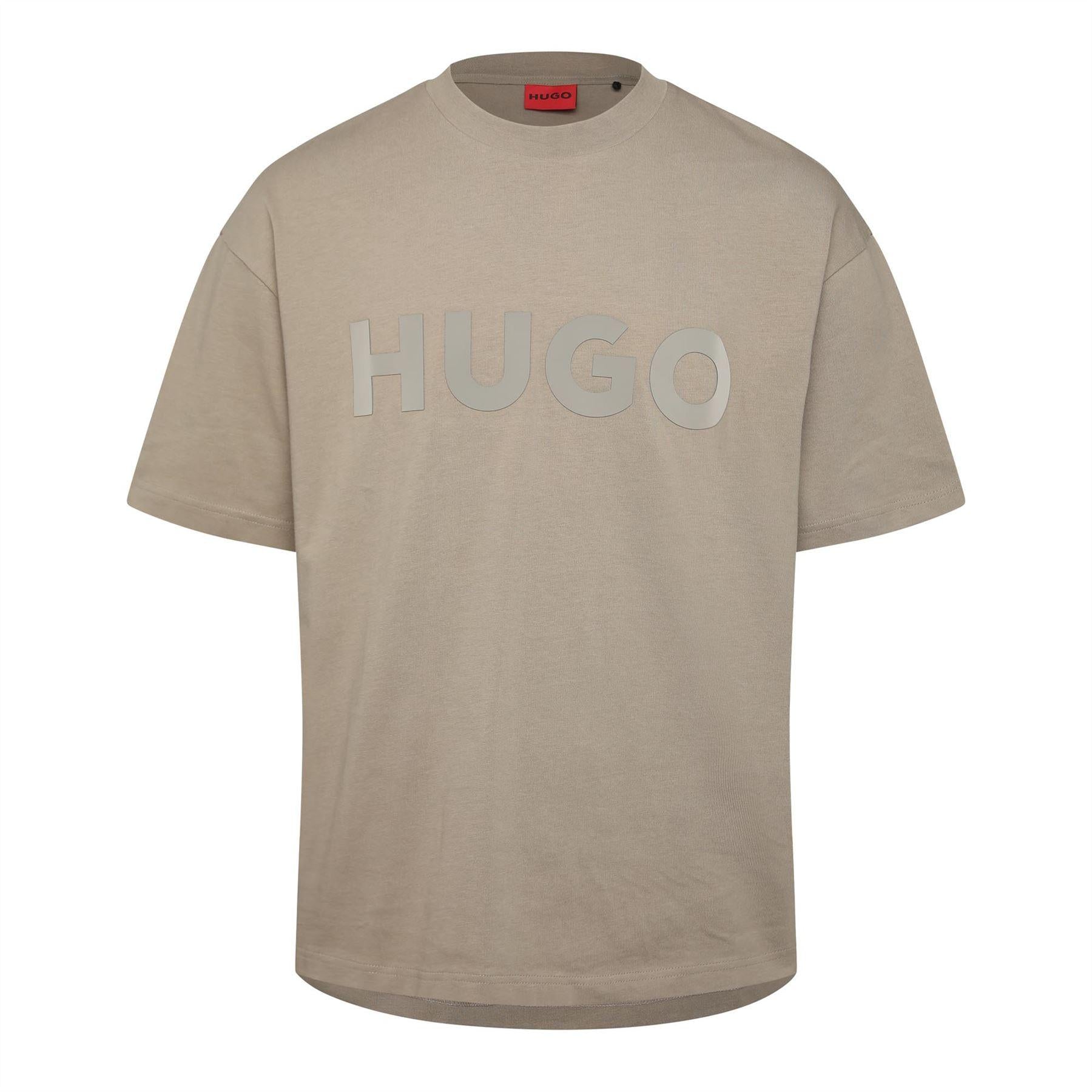 Brown - Front - Hugo Mens Dinkee Logo Oversized T-Shirt