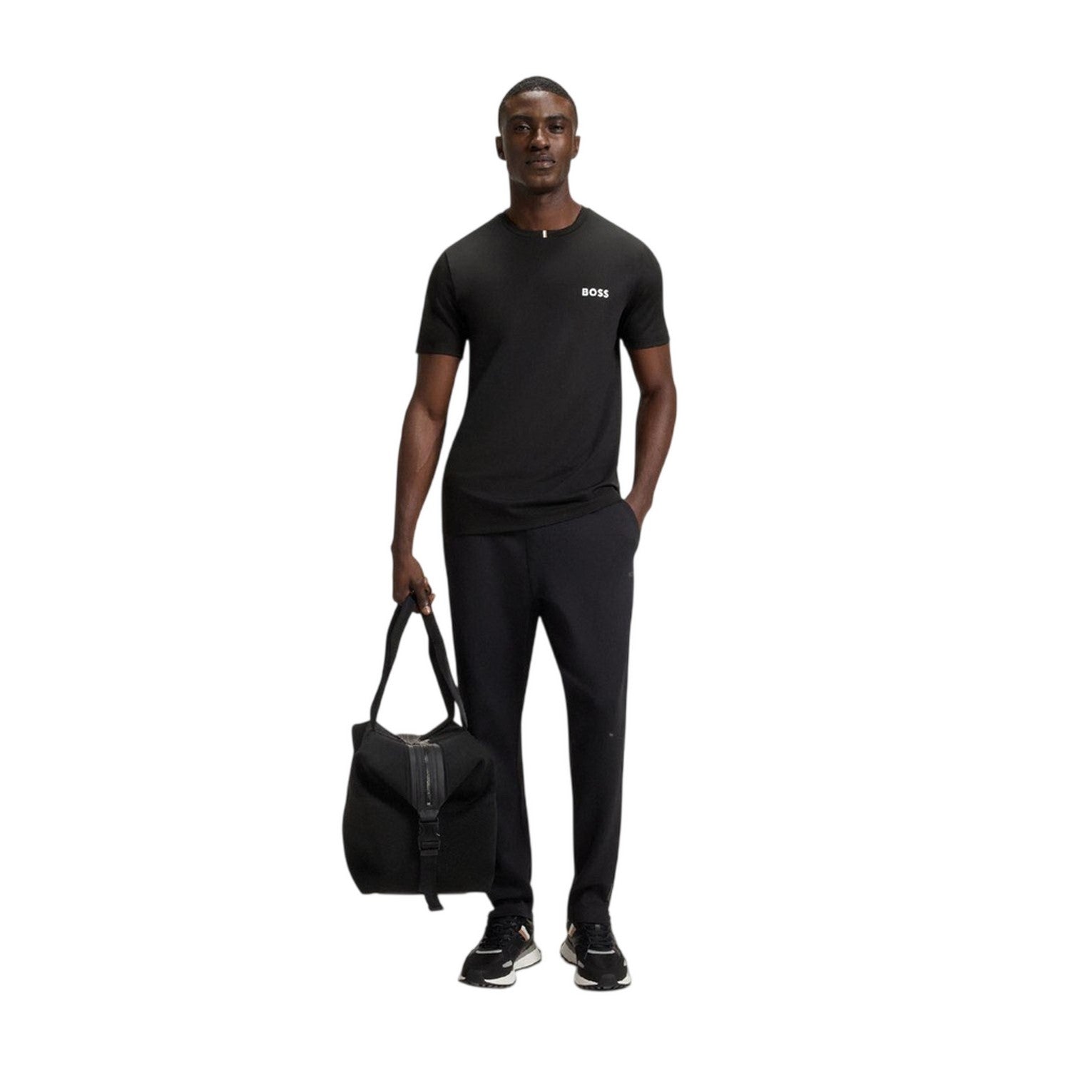 Black - Side - Boss Mens Pique Odour Control Slim T-Shirt