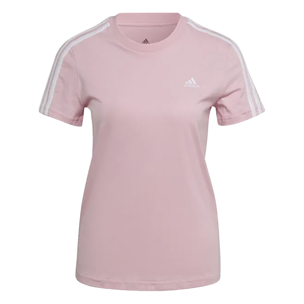 Pink-White - Front - Adidas Womens-Ladies Essentials 3 Stripes Slim T-Shirt