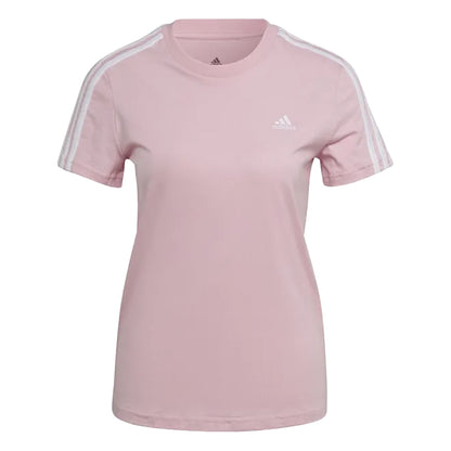 Pink-White - Front - Adidas Womens-Ladies Essentials 3 Stripes Slim T-Shirt
