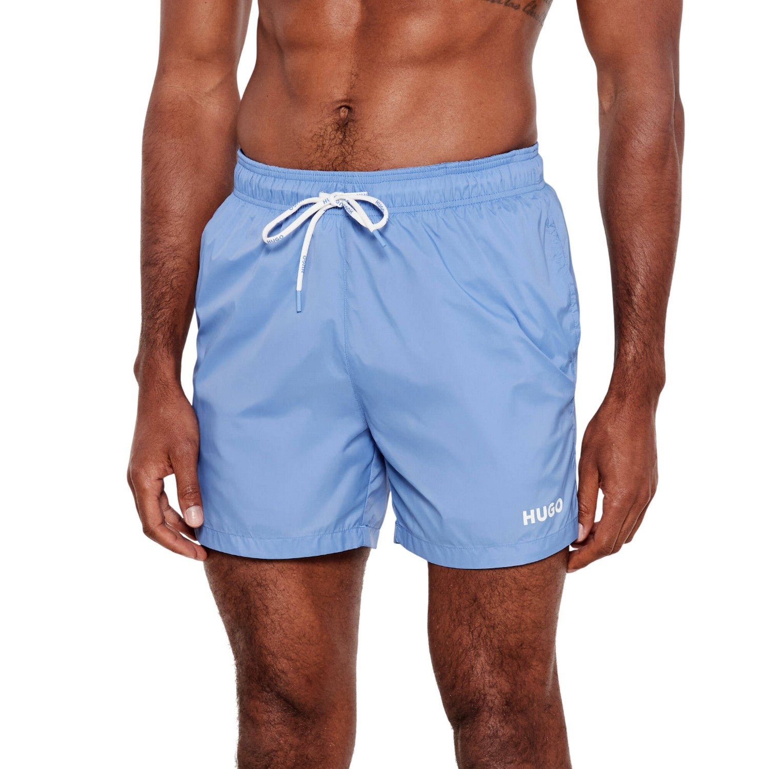 Blue - Side - Hugo Mens Haiti Contrast Logo Swim Shorts