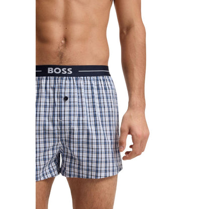Dark Blue - Back - Boss Mens Cotton Pyjama Shorts (Pack of 2)