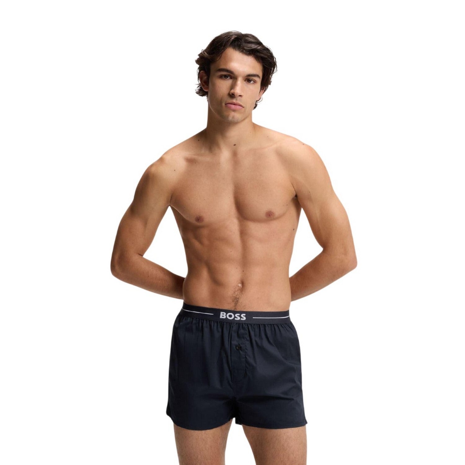Dark Blue - Side - Boss Mens Cotton Pyjama Shorts (Pack of 2)