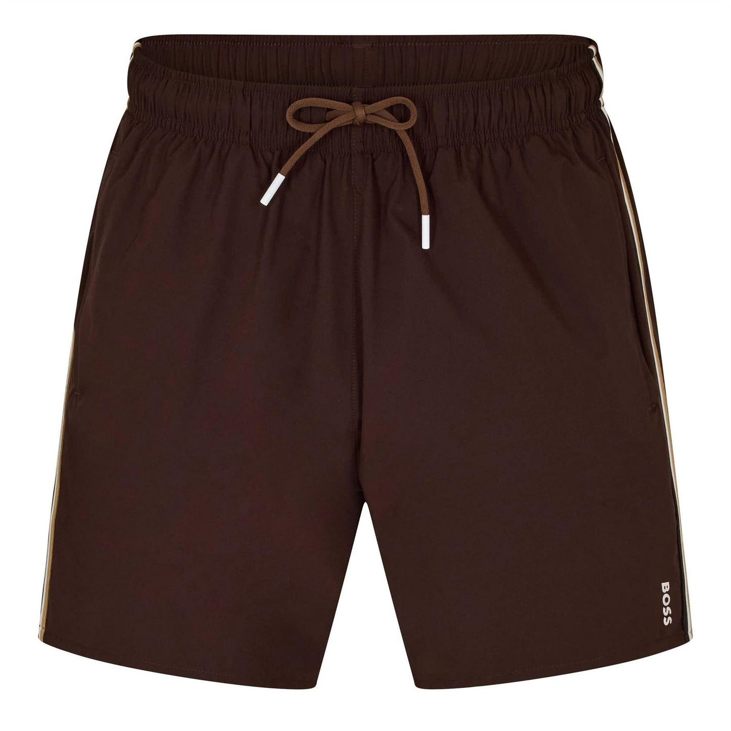 Dark Brown - Front - Boss Mens Iconic Logo Swim Shorts