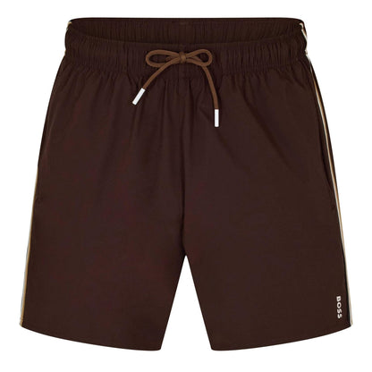 Dark Brown - Front - Boss Mens Iconic Logo Swim Shorts