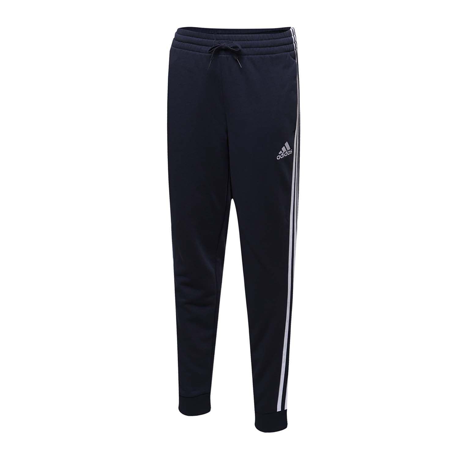 Navy - Front - Adidas Mens Essentials French Terry 3 Stripes Jogging Bottoms