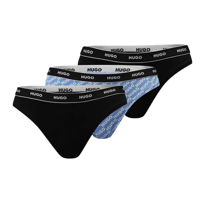 Blue-Black - Front - Hugo Womens-Ladies Logo Thong (Pack of 3)