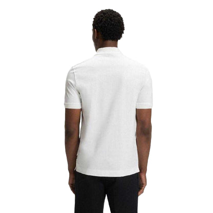 White - Back - Boss Mens H-Paras 65 Cotton Zipped Polo Shirt
