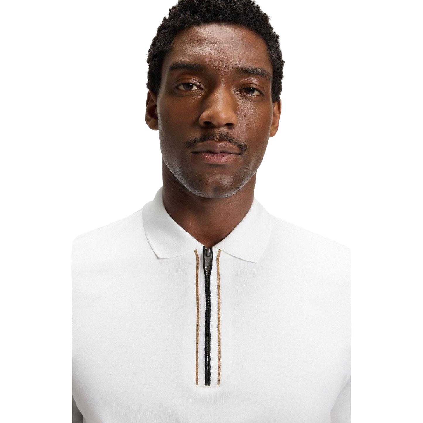 White - Lifestyle - Boss Mens H-Paras 65 Cotton Zipped Polo Shirt