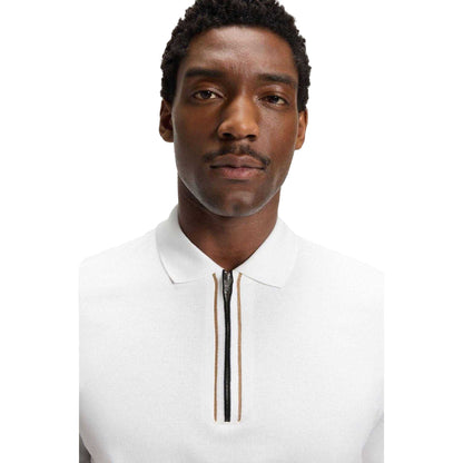 White - Lifestyle - Boss Mens H-Paras 65 Cotton Zipped Polo Shirt