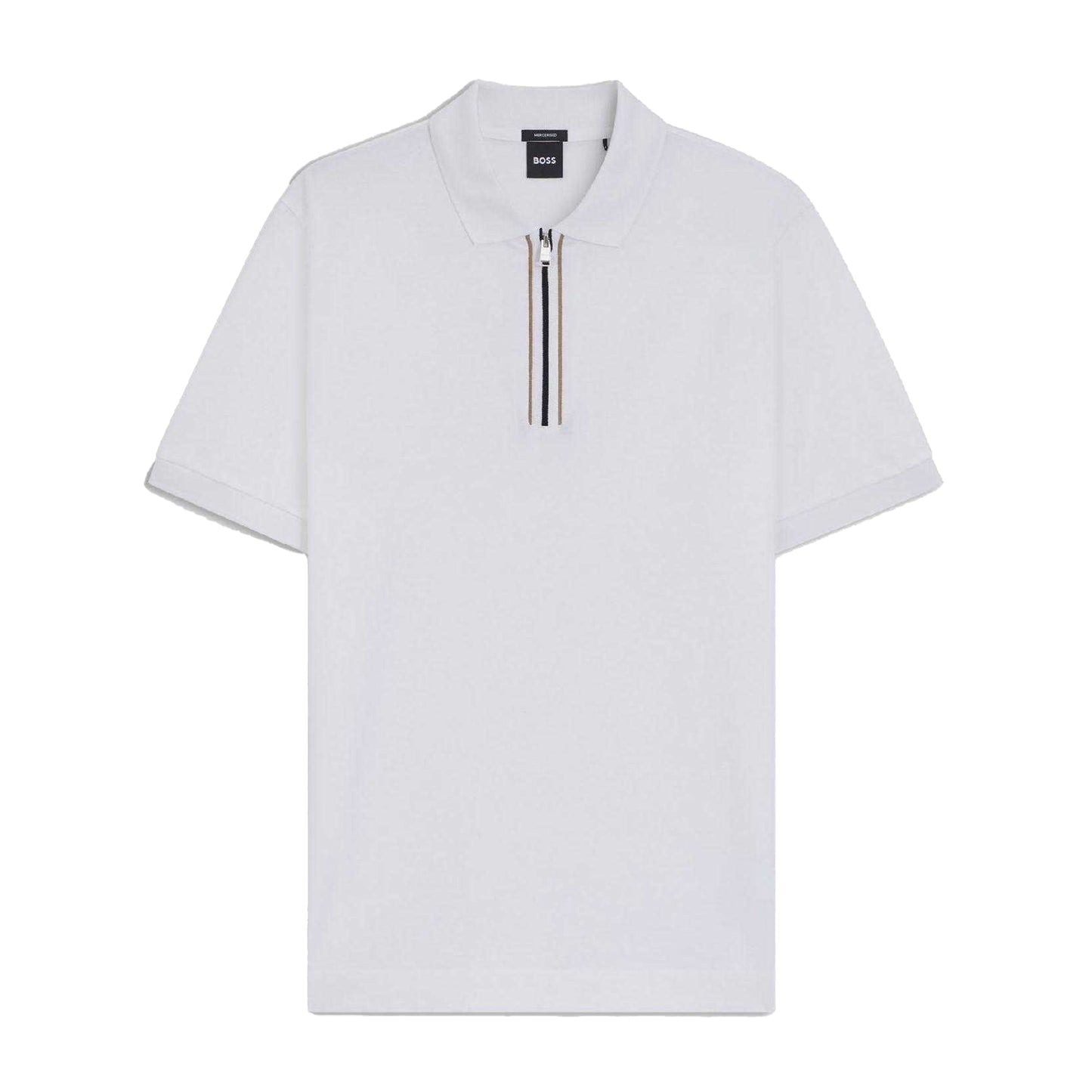 White - Front - Boss Mens H-Paras 65 Cotton Zipped Polo Shirt