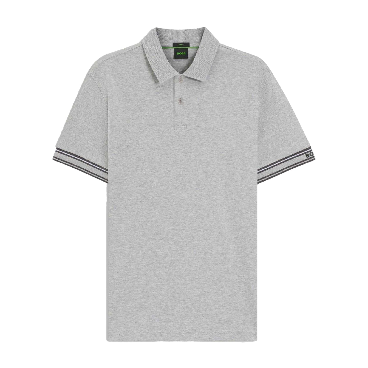 Silver - Front - Boss Mens Zone Stripe Cuffed Slim Polo Shirt