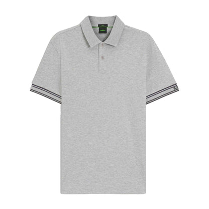 Silver - Front - Boss Mens Zone Stripe Cuffed Slim Polo Shirt