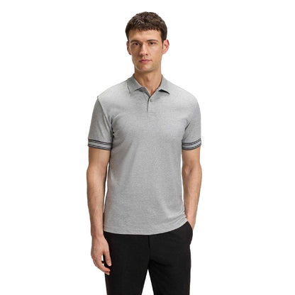Silver - Back - Boss Mens Zone Stripe Cuffed Slim Polo Shirt