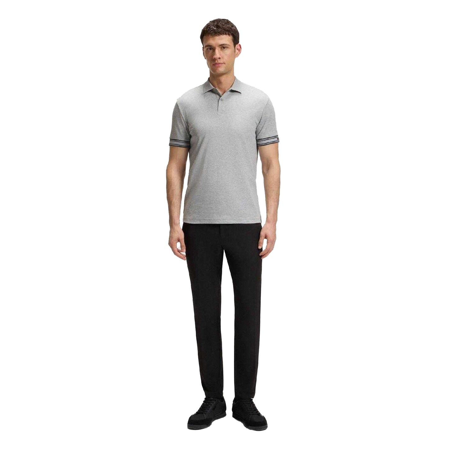 Silver - Lifestyle - Boss Mens Zone Stripe Cuffed Slim Polo Shirt