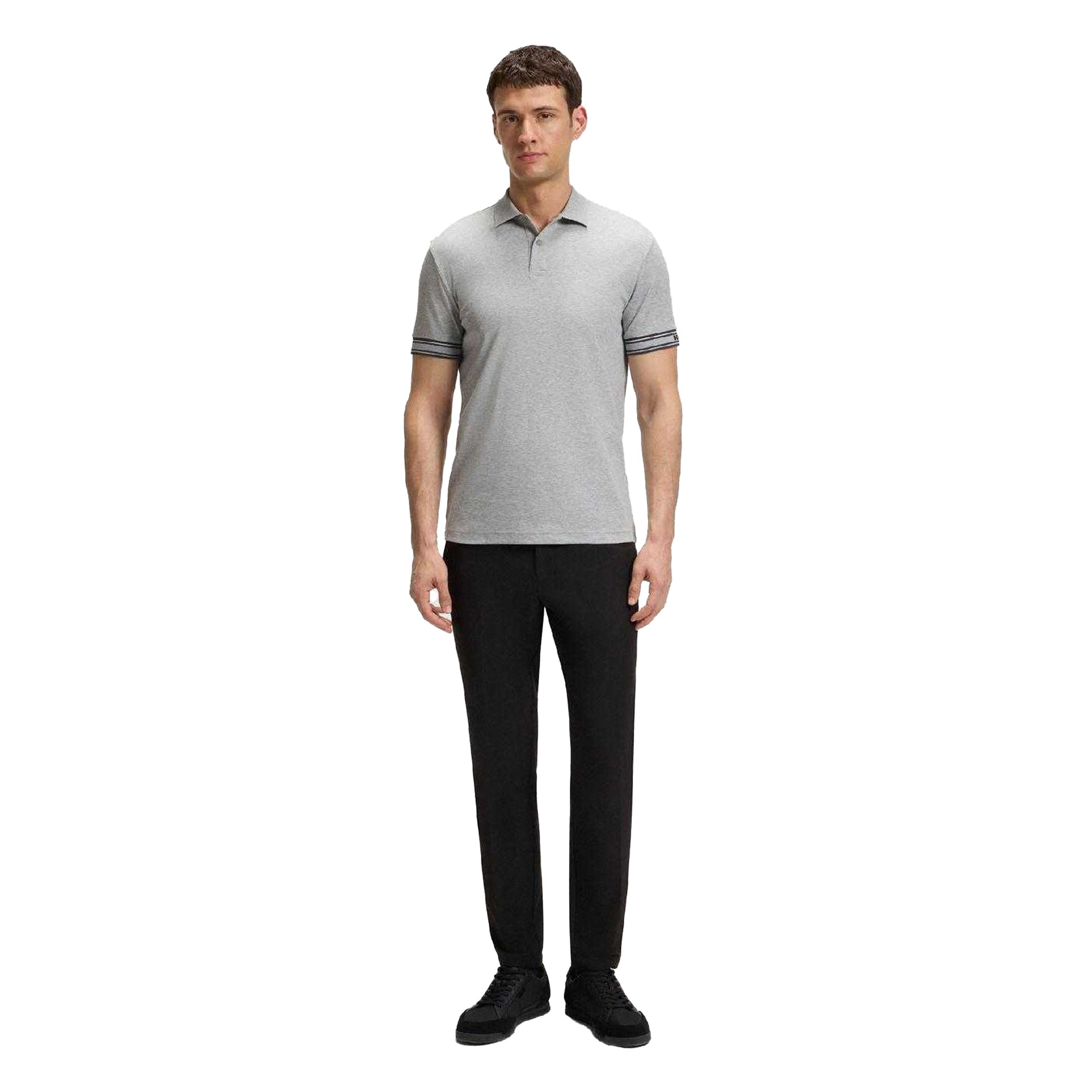 Silver - Lifestyle - Boss Mens Zone Stripe Cuffed Slim Polo Shirt