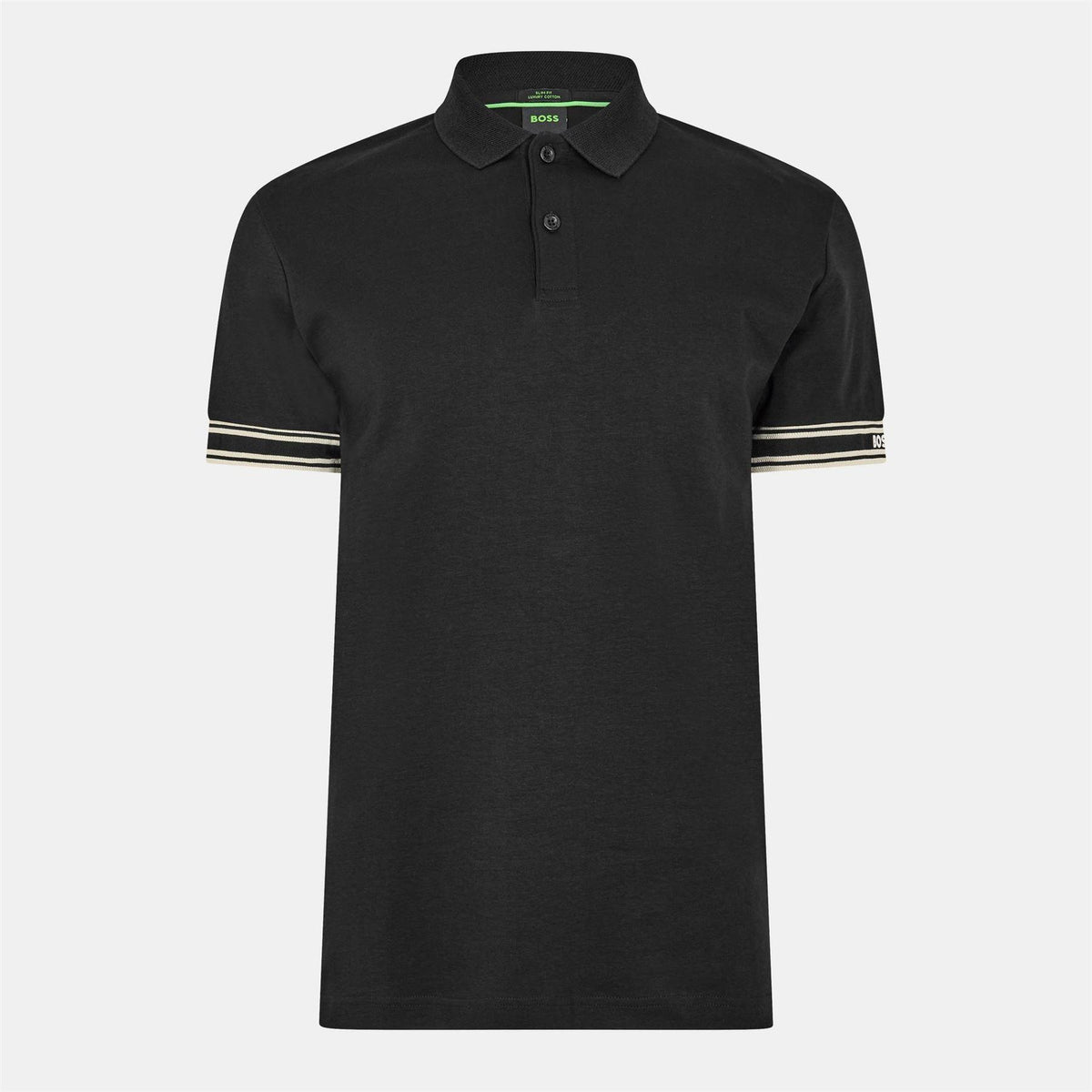 Black - Front - Boss Mens Zone Stripe Cuffed Slim Polo Shirt