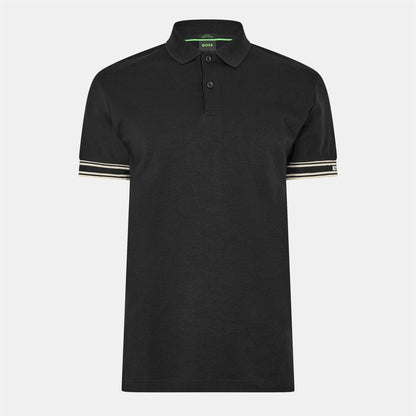 Black - Front - Boss Mens Zone Stripe Cuffed Slim Polo Shirt