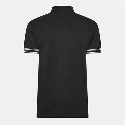 Black - Back - Boss Mens Zone Stripe Cuffed Slim Polo Shirt