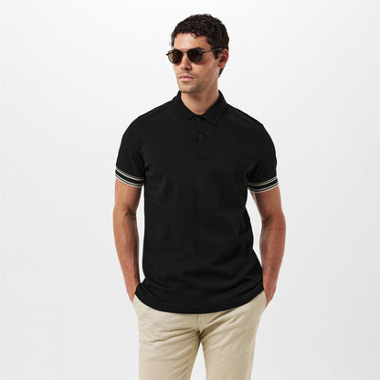Black - Side - Boss Mens Zone Stripe Cuffed Slim Polo Shirt