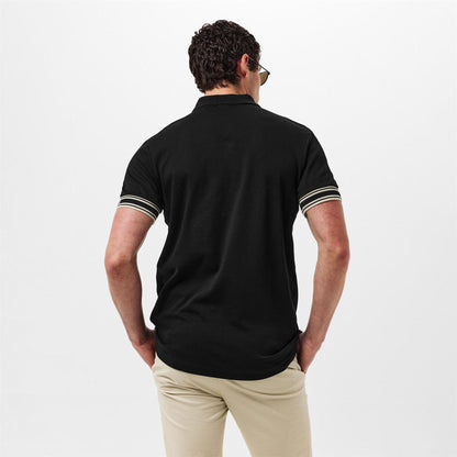 Black - Lifestyle - Boss Mens Zone Stripe Cuffed Slim Polo Shirt